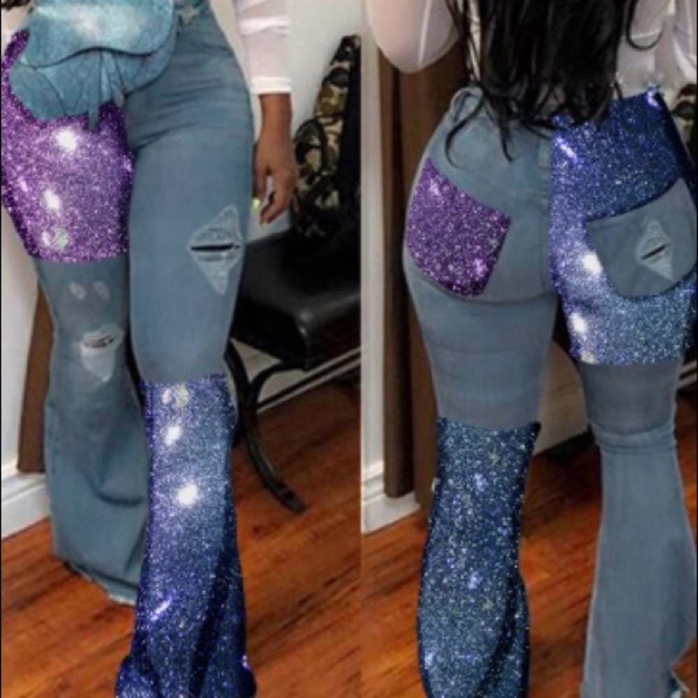 Lovely street patch work blue jeans